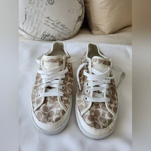 Coach Tan and White Lace-Up Sneakers
